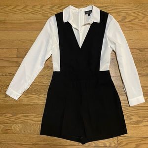 TOPSHOP -2 in 1 Romber white button down shirt w/ black shorts Jumpsuit Playsuit